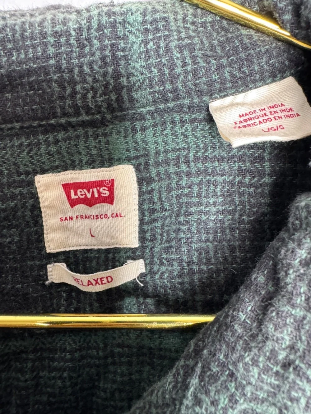 Levis Flannel Shirts Men Large Green Black Relaxed Fit Plaid Button‎ up Pocket